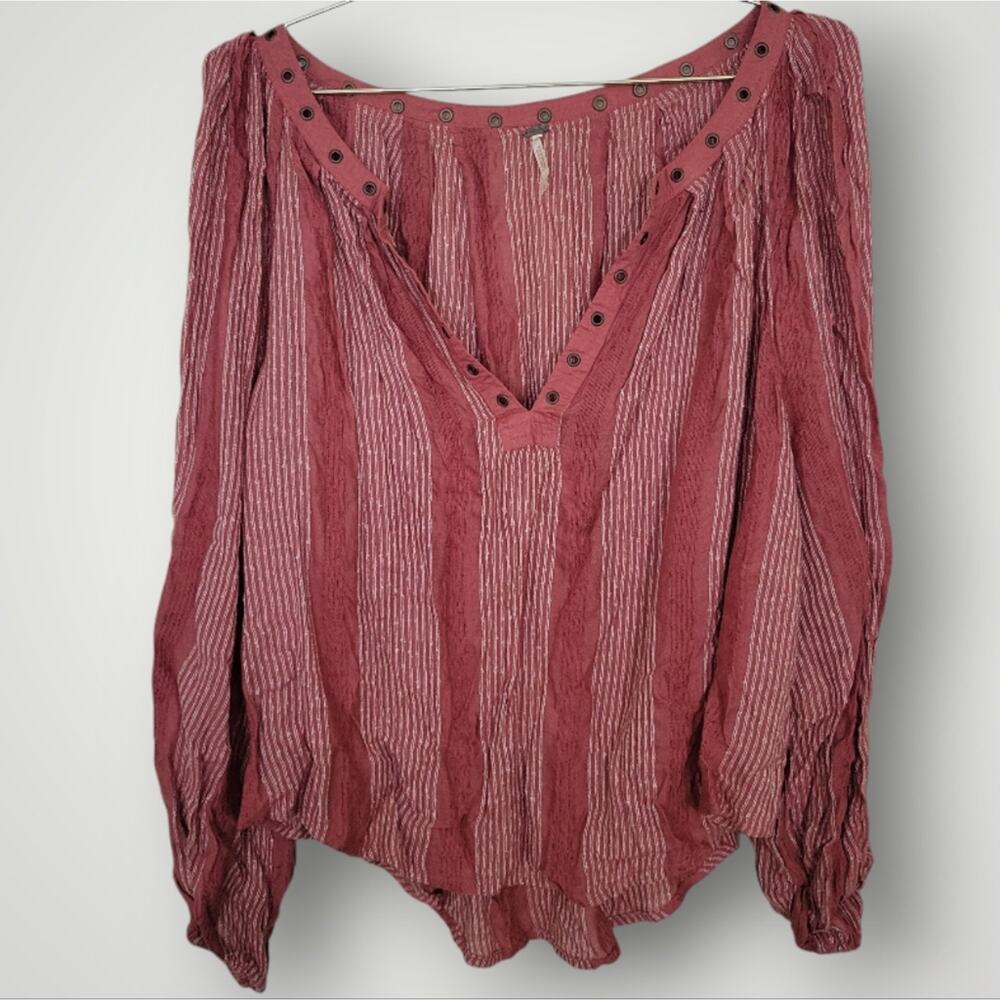 Free People Blouse Small S  Against All Odds Bohemian Coral Grommet Casual Chic - Picture 2 of 11